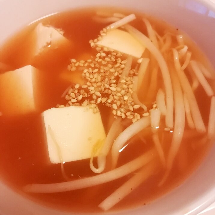レンジでかんたん★豆腐ともやしのスープ★キムチ風味